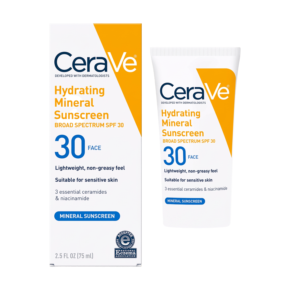 CeraVe Hydrating Mineral Sunscreen SPF 30 carton and tube