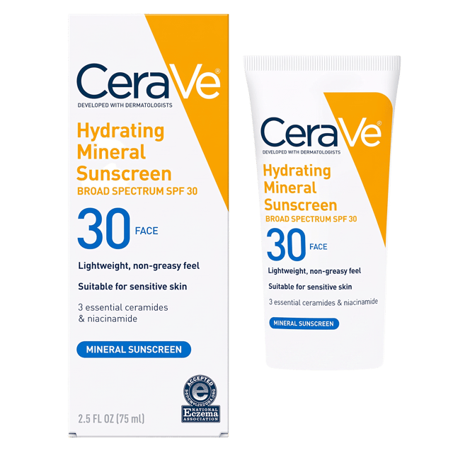 CeraVe Hydrating Mineral Sunscreen SPF 30 carton and tube