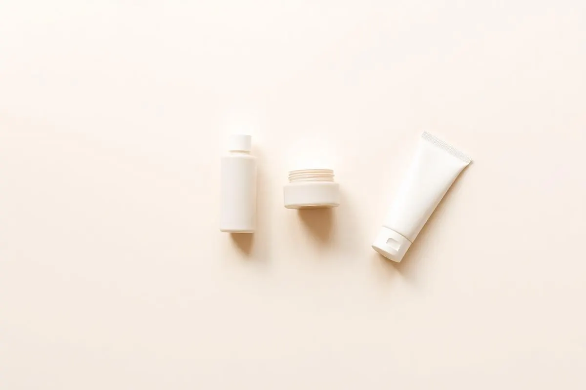 Three unlabelled products — cleanser, moisturizer and sunscreen — for a minimalist routine