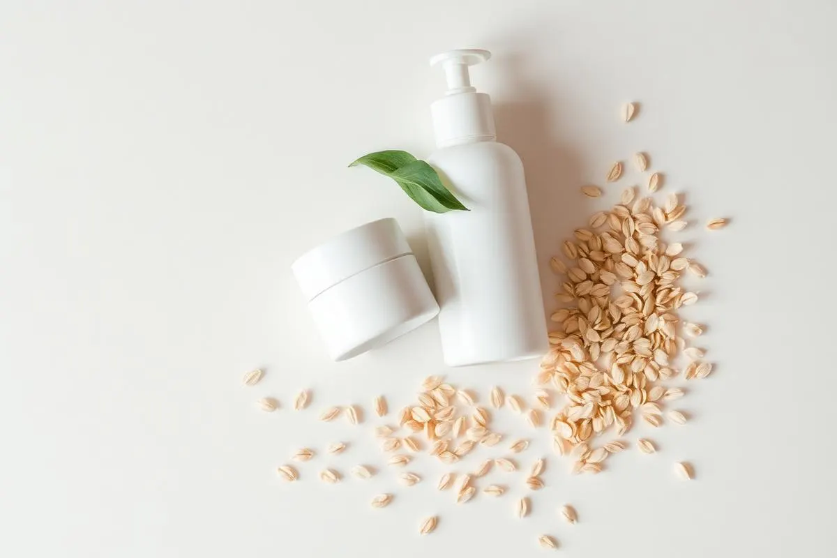 Fragrance-free barrier cream and gentle cleanser with scattered oats for sensitive skin