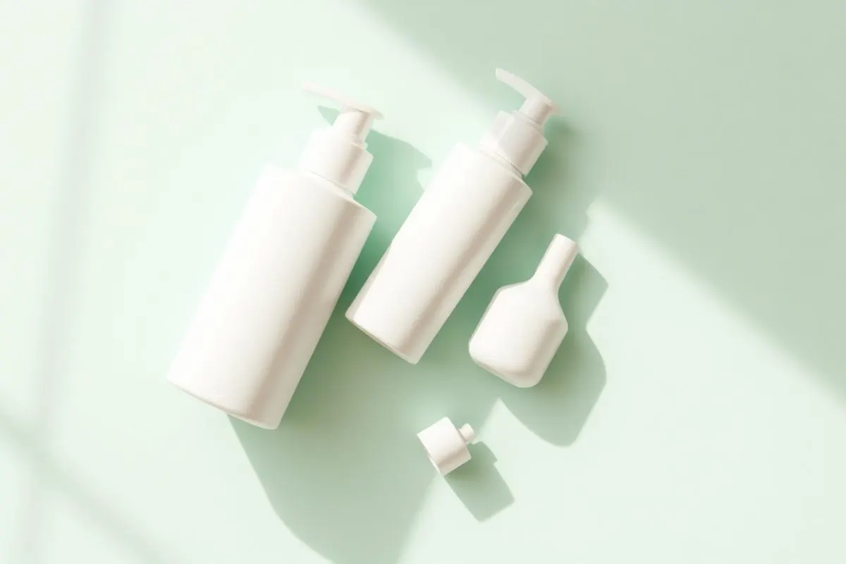 Simple white cleanser, spot treatment and moisturizer on mint green for a teen routine