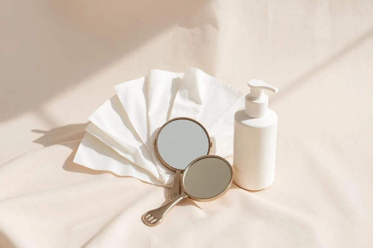 Blotting sheets and a hand mirror used in the at-home test to identify your skin type